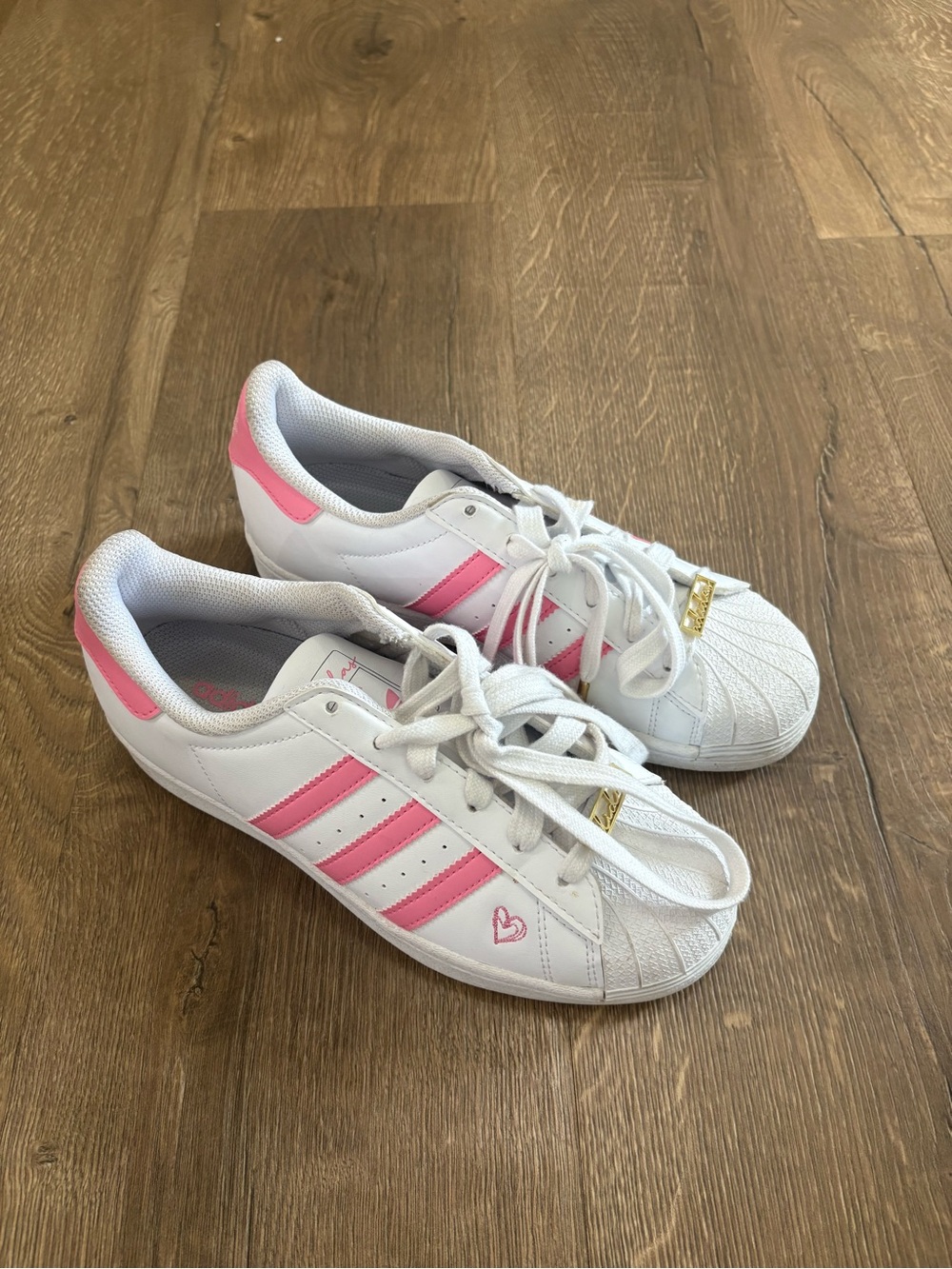 adidas Kids White & Pink Superstar Sneakers